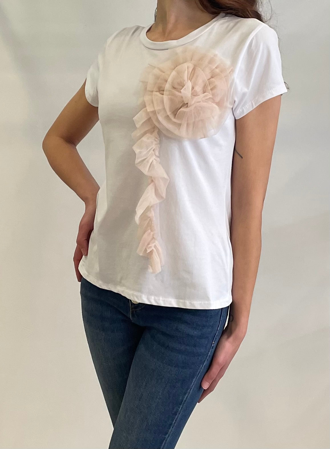 T-SHIRT FIORE TULLE BEIGE - Paprika