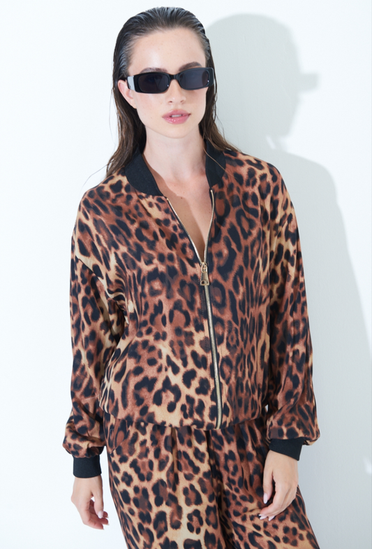 BOMBER LEOPARDATO CON ZIP